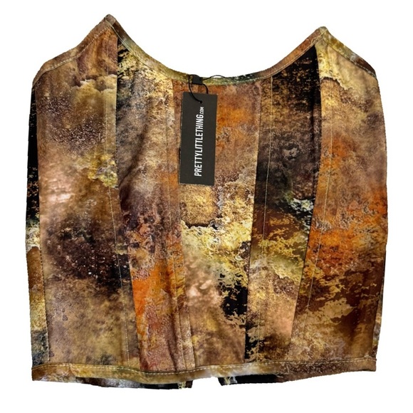 Pretty Little Thing Rust Printed Woven Corset Size 4 NWT - Picture 1 of 15